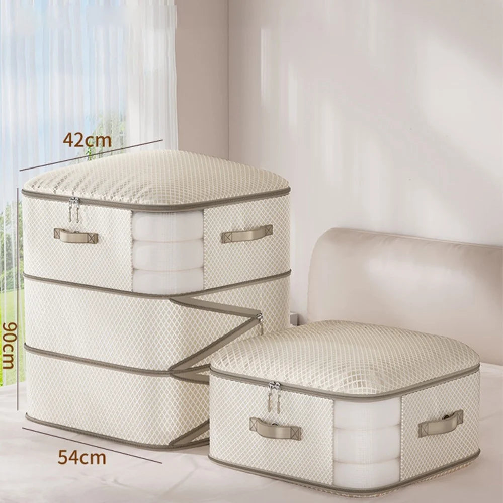 54x42x90cm Three Layer Storage Bag Compression Pouch Organizer for Clothes Quilts Down Jackets - Beige - 1