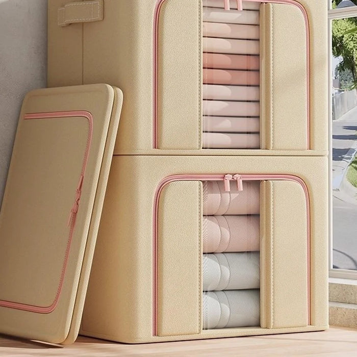 50x40x33cm Large Capacity Foldable Storage Box Wardrobe Clothing Organizer with Clear Window - Single Window  /  Apricot - 7