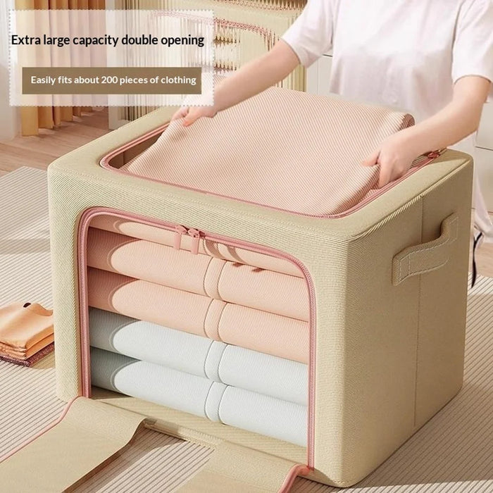 50x40x40cm Large Capacity Foldable Storage Box Wardrobe Clothing Organizer with Clear Window - Single Window / Apricot - 3