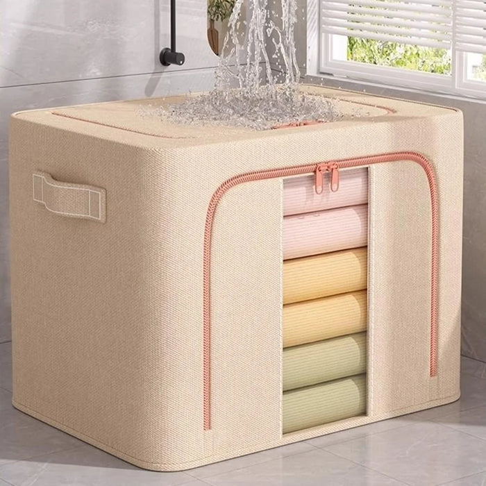 50x40x40cm Large Capacity Foldable Storage Box Wardrobe Clothing Organizer with Clear Window - Single Window / Apricot - 4