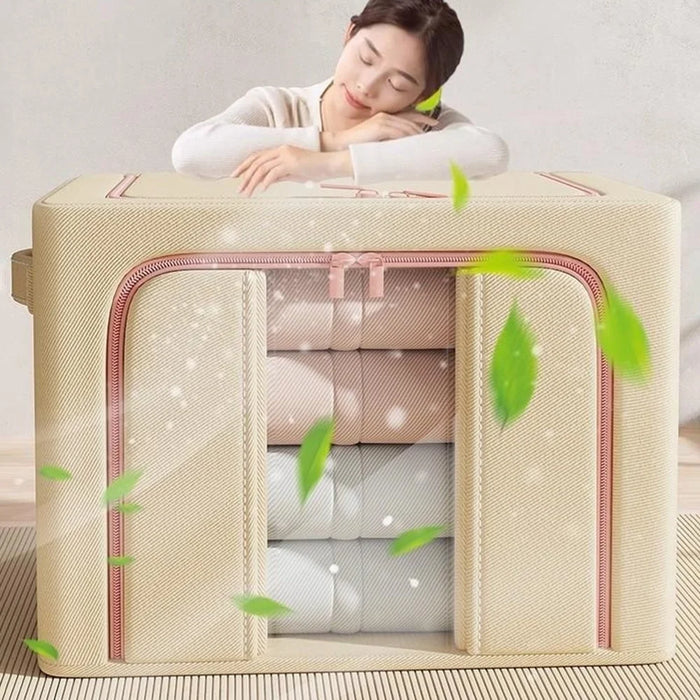 50x40x40cm Large Capacity Foldable Storage Box Wardrobe Clothing Organizer with Clear Window - Single Window / Apricot - 5
