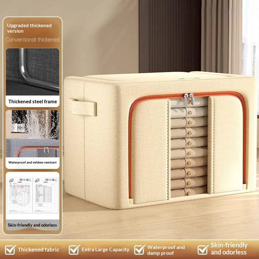 60x45x40cm Large Capacity Foldable Storage Box Wardrobe Clothing Organizer with Clear Window - Single Window / Apricot - 2