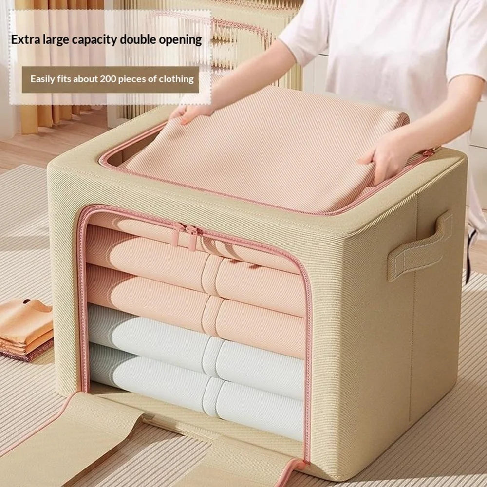 60x45x40cm Large Capacity Foldable Storage Box Wardrobe Clothing Organizer with Clear Window - Single Window / Apricot - 3