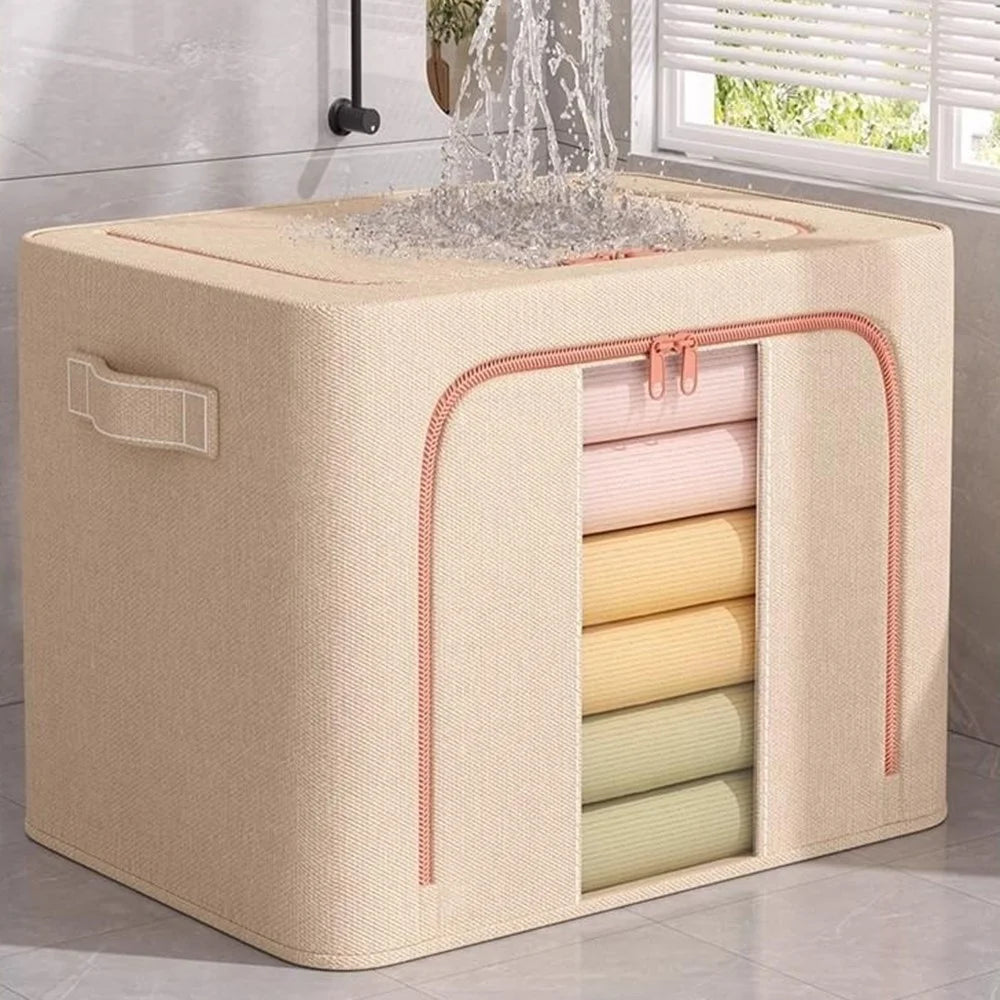 60x45x40cm Large Capacity Foldable Storage Box Wardrobe Clothing Organizer with Clear Window - Single Window / Apricot - 4