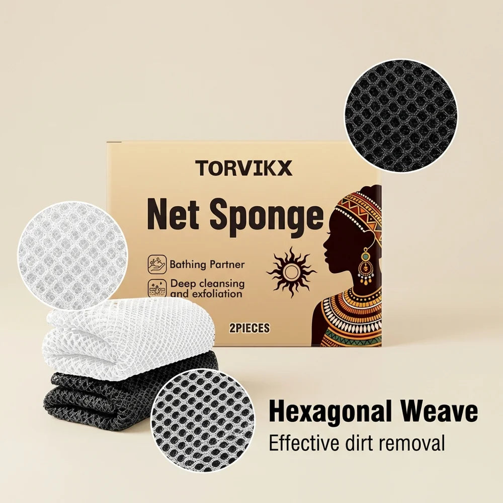 TORVIKX 2Pcs/Set Exfoliating Body Scrub Towel Hexagon Weave Double-Sided Bath Towel for Body Care - 2 Pieces - 6