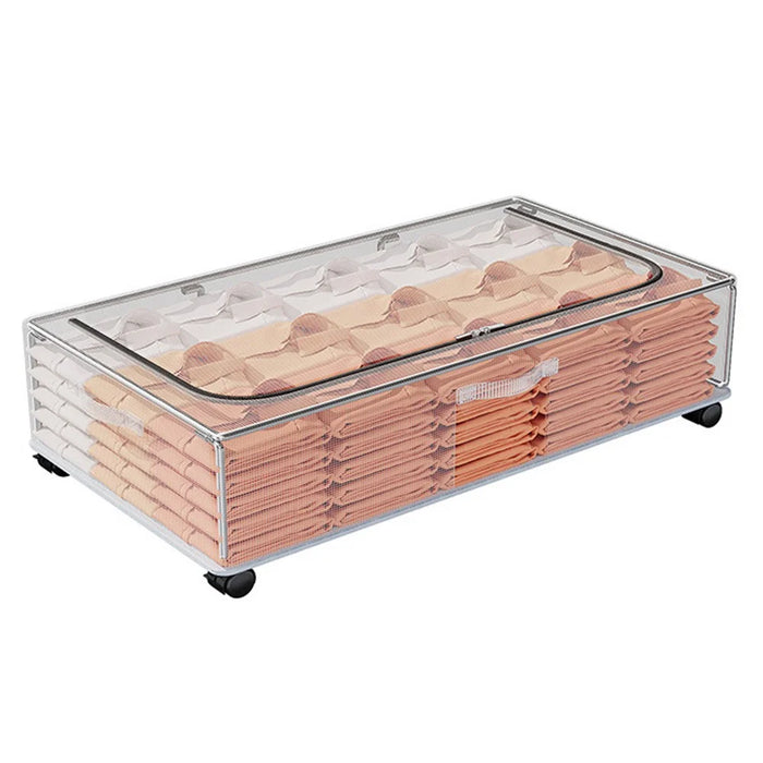 80x47x15cm Under Bed Storage Box with Wheels Large Capacity Clear Organizer for Clothes Bedding - 1