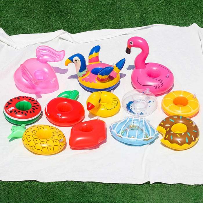 Inflatable Cup Holder Pool Float Watermelon Pineapple Donut Swan Fruit Pool Party Drink Holder - Pineapple - 5