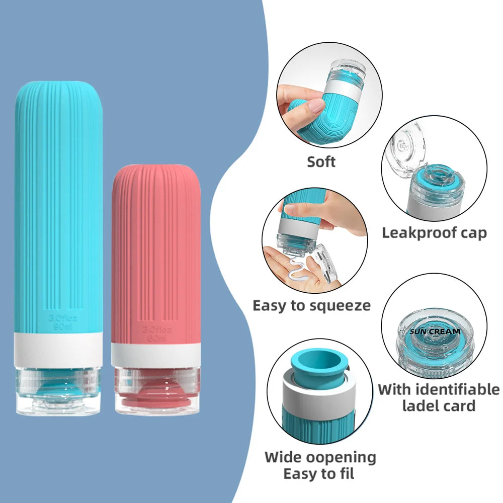 Leak Proof Travel Silicone Bottles Set 60ml 90ml Portable Containers for Shampoo Body Wash - Style 1 - 2