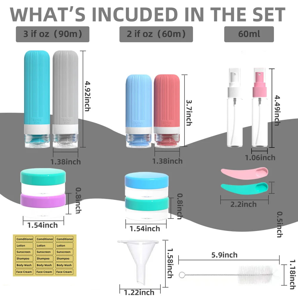 Leak Proof Travel Silicone Bottles Set 60ml 90ml Portable Containers for Shampoo Body Wash - Style 1 - 5
