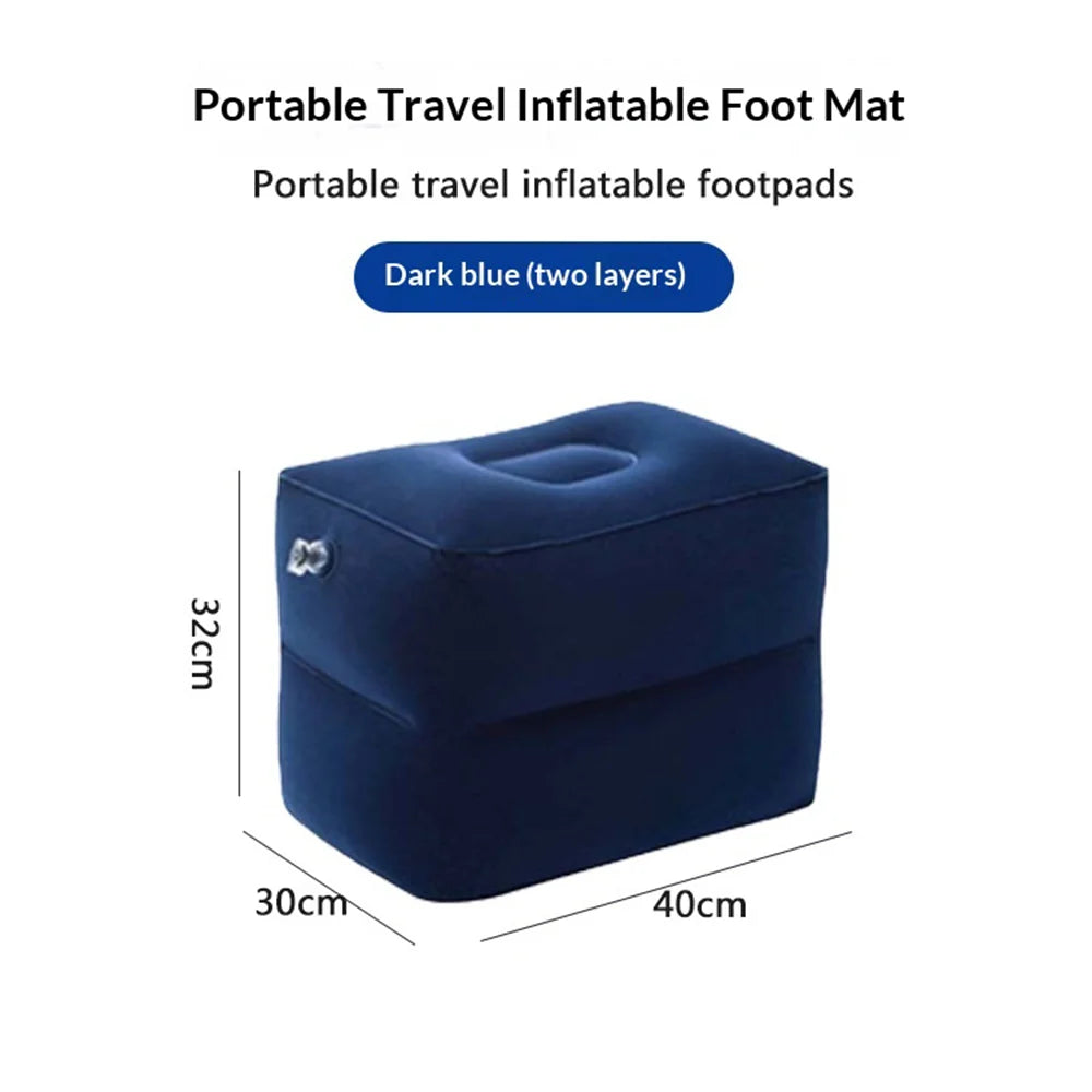 Double Layer PVC Flocked Inflatable Footrest Cushion Portable Foot Rest Air Pillow for Travel Office - Navy Blue - 4