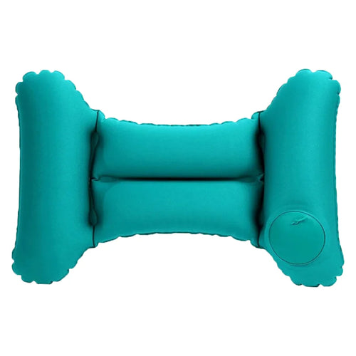 Press Auto Inflatable Lumbar Pillow Milk Silk H-Shape Back Support Cushion for Travel Car Train - Peacock Blue - 1
