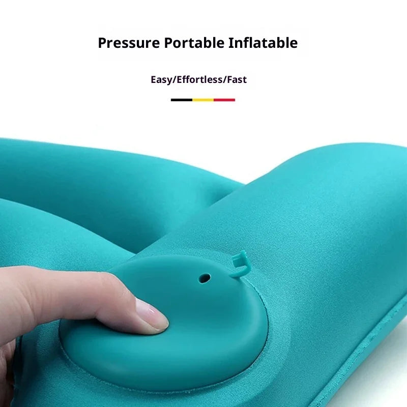 Press Auto Inflatable Lumbar Pillow Milk Silk H-Shape Back Support Cushion for Travel Car Train - Peacock Blue - 4