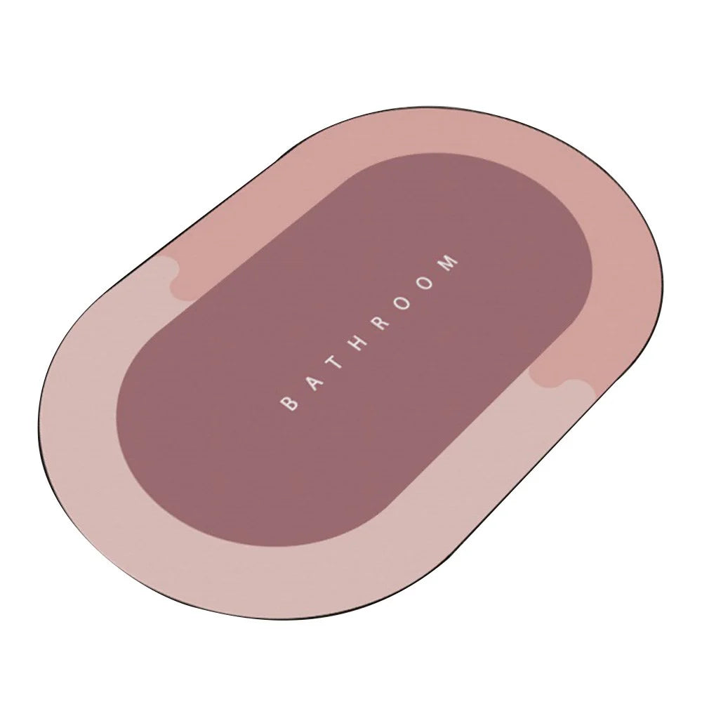 40*60cm Oval Shape Diatom Mud Carpet Super Absorbent Floor Mat Bath Mat Non-Slip Bathroom Rug Quick Dry Door Cushion - Pink - 1