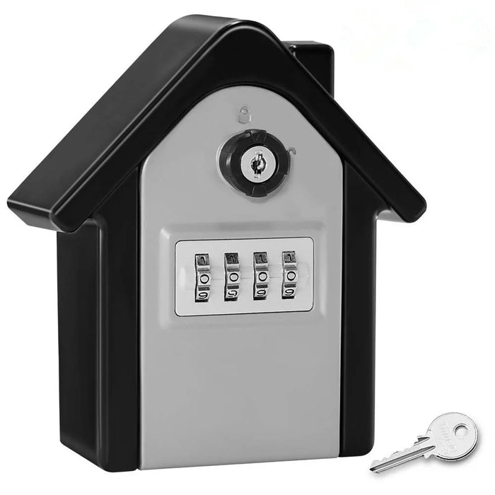 House Shaped 4-digit Combination Lock Box with 2 Keys Large Space Metal Secure Storage for Home Office Hotel - Silver Gray - 1