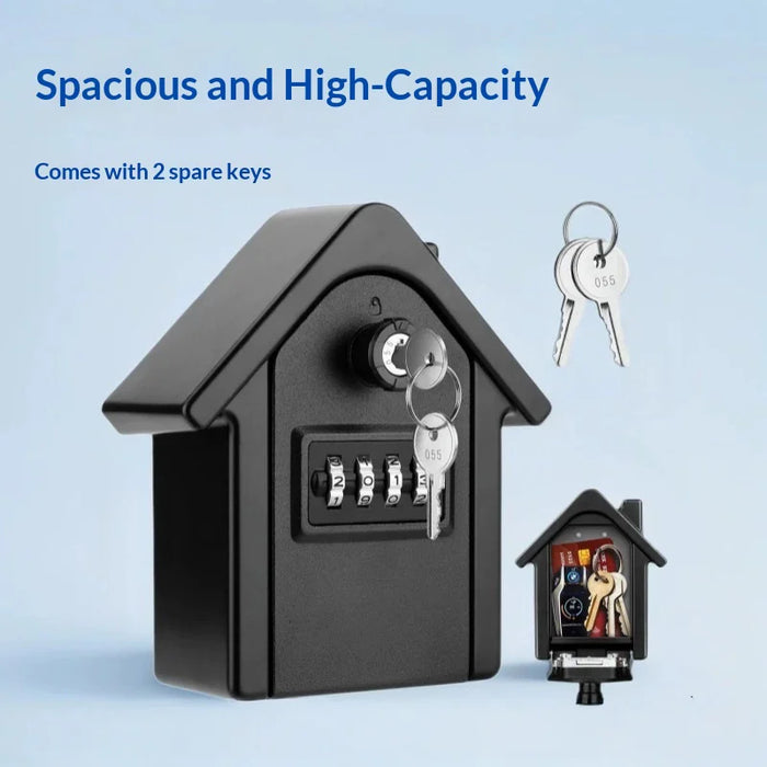 House Shaped 4-digit Combination Lock Box with 2 Keys Large Space Metal Secure Storage for Home Office Hotel - Silver Gray - 2