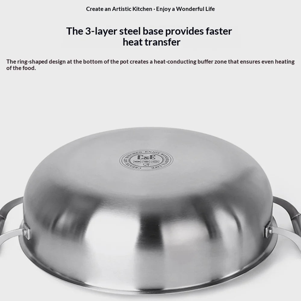 C&E 28cm 3-Tier Steamer Pot 304 Stainless Steel Multi-Functional Soup Stockpot for Home Cooking (BPA Free, No FDA) - Silver - 7