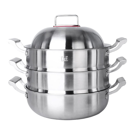 C&E 30cm 3-Tier Steamer Pot 304 Stainless Steel Multi-Functional Soup Stockpot for Home Cooking (BPA Free, No FDA) - Silver - 1