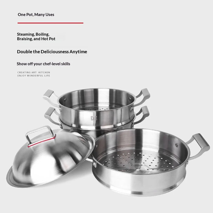 C&E 32cm 3-Tier Steamer Pot 304 Stainless Steel Multi-Functional Soup Stockpot for Home Cooking (BPA Free, No FDA) - Silver - 4