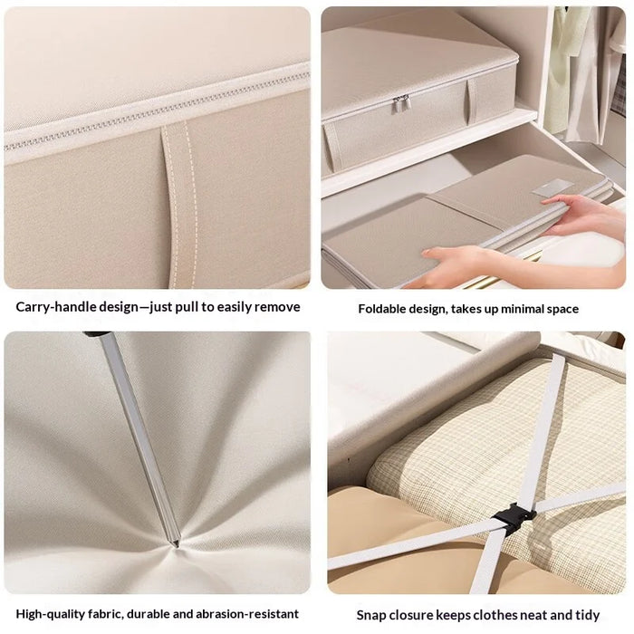 50x40x15cm Under Bed Storage Box Large Capacity Foldable Clothes Organizer with Handles - Beige - 3