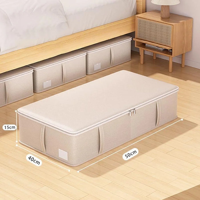 50x40x15cm Under Bed Storage Box Large Capacity Foldable Clothes Organizer with Handles - Beige - 5
