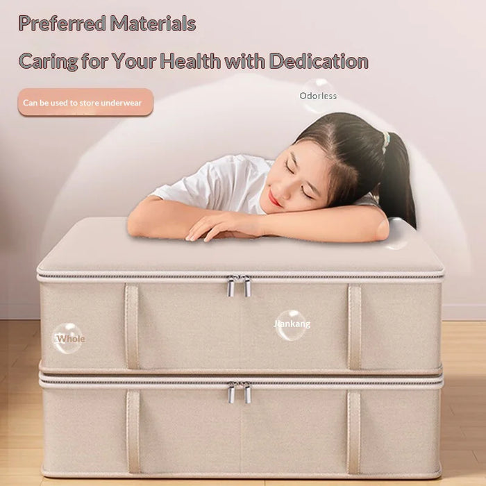 80x47x25cm Under Bed Storage Box Large Capacity Foldable Clothes Organizer with Handles - Beige - 2