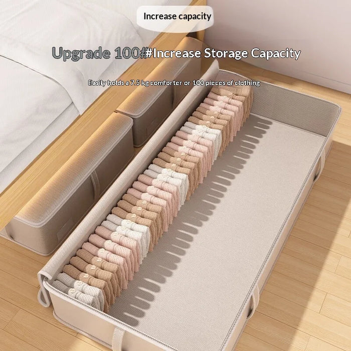80x47x25cm Under Bed Storage Box Large Capacity Foldable Clothes Organizer with Handles - Beige - 5