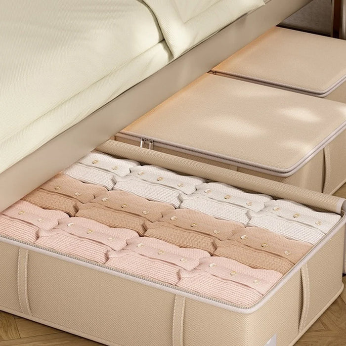 80x47x25cm Under Bed Storage Box Large Capacity Foldable Clothes Organizer with Handles - Beige - 6
