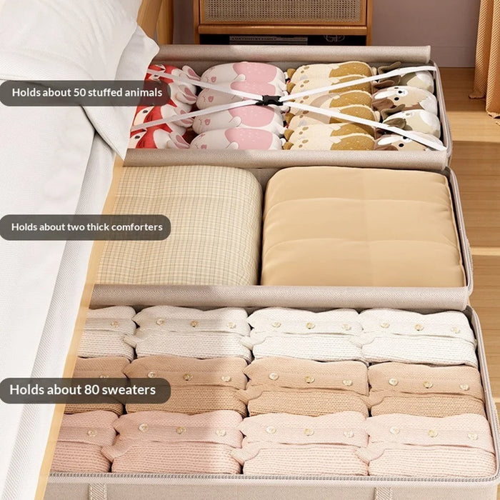 80x47x25cm Under Bed Storage Box Large Capacity Foldable Clothes Organizer with Handles - Beige - 7