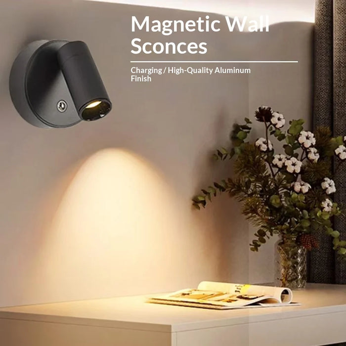 Y-05 USB Rechargeable Magnetic Wall Lamp 3W COB 3-Color Dimmable Touch Control Night Light - Black - 3