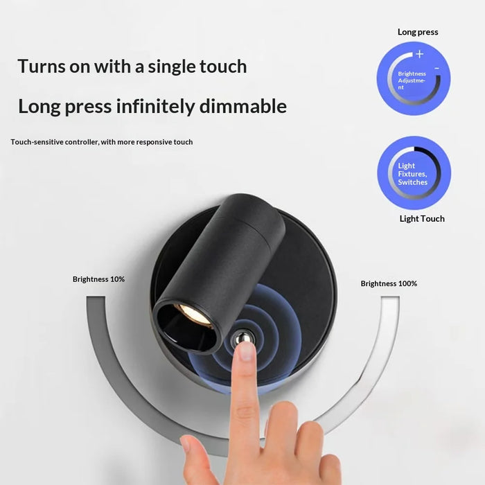 Y-05 USB Rechargeable Magnetic Wall Lamp 3W COB 3-Color Dimmable Touch Control Night Light - Black - 5