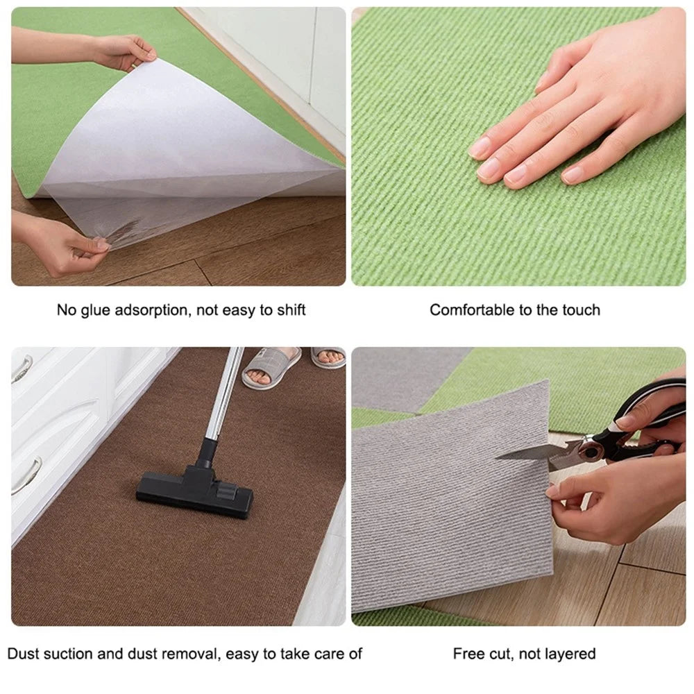 30cmx30cm Self Adhesive Carpet Floor Tiles Baby Rugs Washable Anti-slip Floor Mats Squares Floor Protection Pad for Indoor Home Office - White - 3