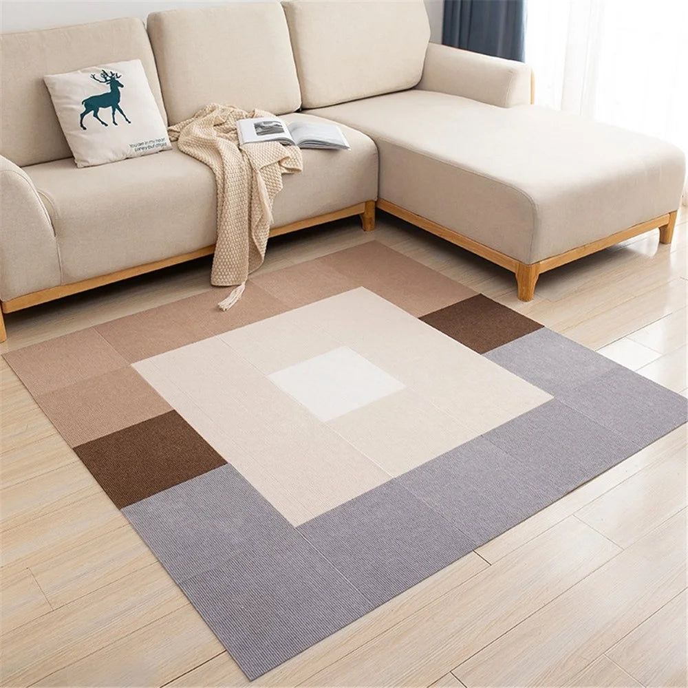 30cmx30cm Self Adhesive Carpet Floor Tiles Baby Rugs Washable Anti-slip Floor Mats Squares Floor Protection Pad for Indoor Home Office - White - 5
