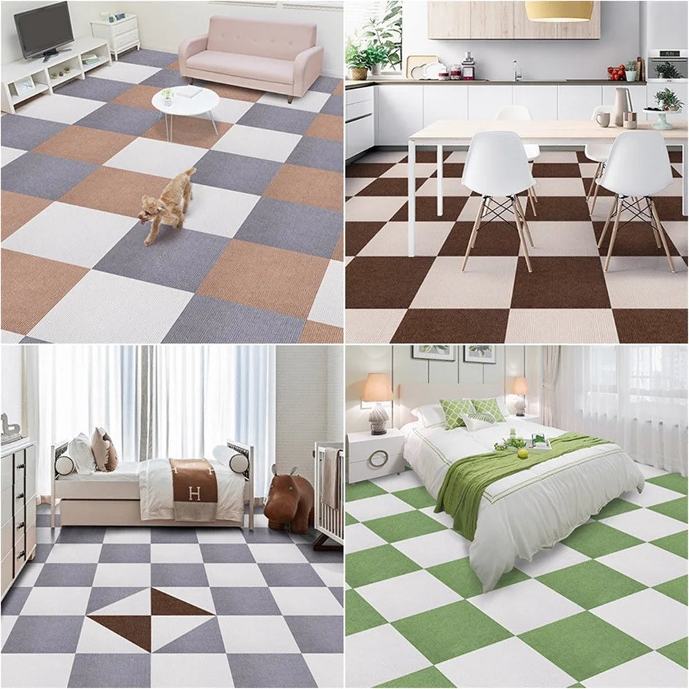 30cmx30cm Self Adhesive Carpet Floor Tiles Baby Rugs Washable Anti-slip Floor Mats Squares Floor Protection Pad for Indoor Home Office - White - 6