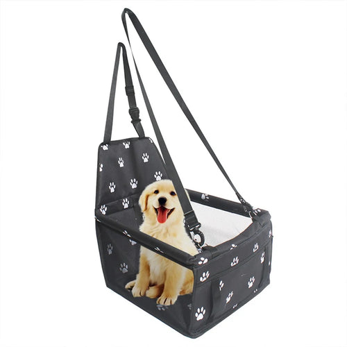 Pet Dog Booster Waterproof Puppy Cat Carrier Seat Foldable Oxford Cloth Pet Car Basket with PVC Tube Frame - Printed Black - 1