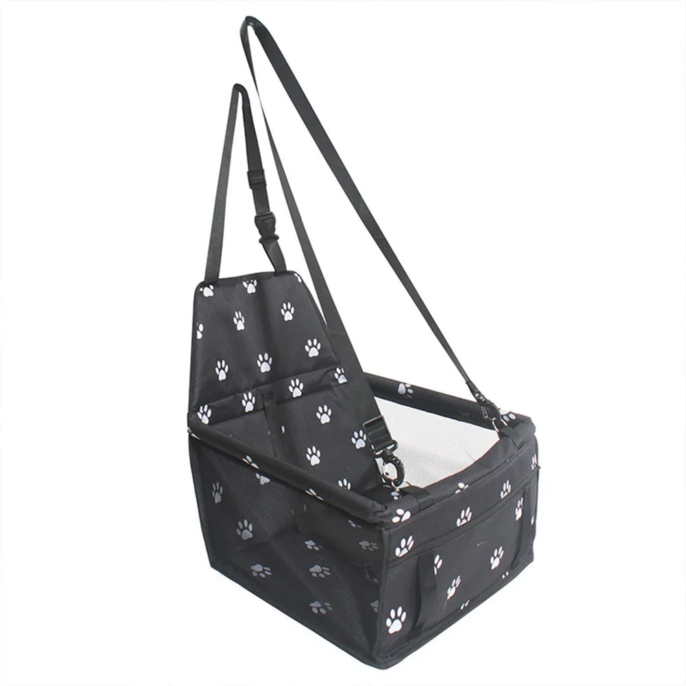 Pet Dog Booster Waterproof Puppy Cat Carrier Seat Foldable Oxford Cloth Pet Car Basket with PVC Tube Frame - Printed Black - 2