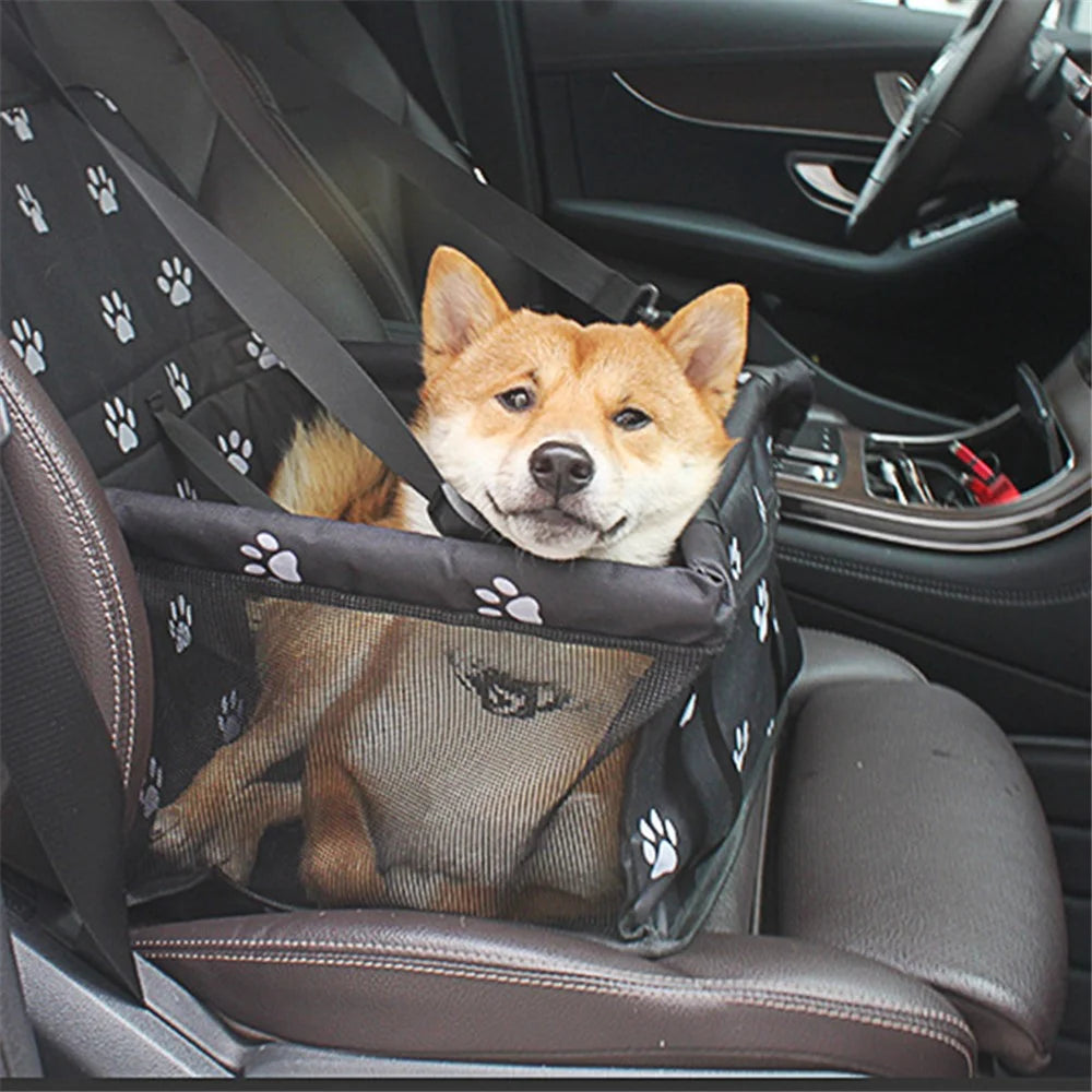 Pet Dog Booster Waterproof Puppy Cat Carrier Seat Foldable Oxford Cloth Pet Car Basket with PVC Tube Frame - Printed Black - 3
