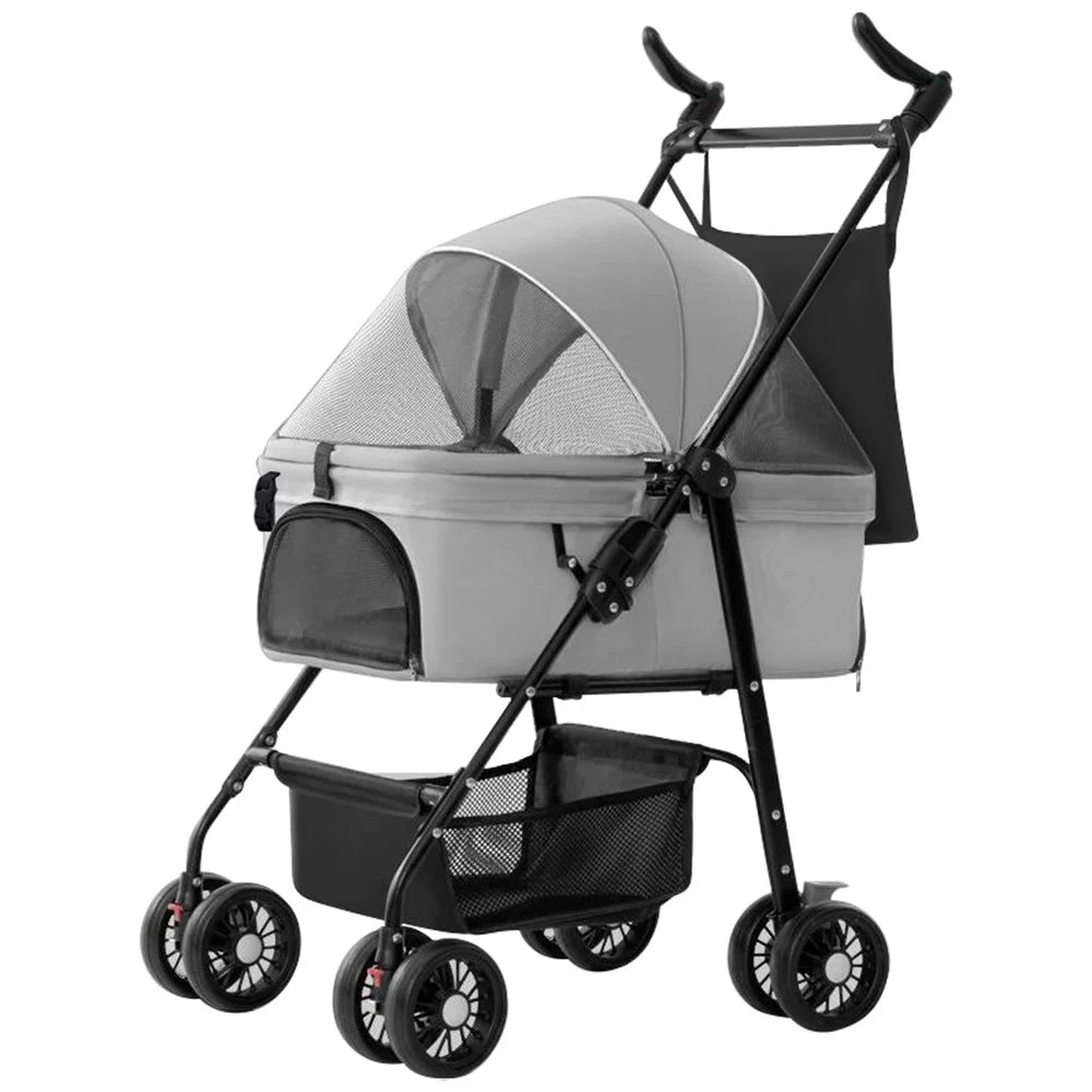 TG-PS001 2-in-1 Dog Cat Cart Going Out Pet Carrier Stroller Portable Foldable Trolley Pet Gift - Grey - 1