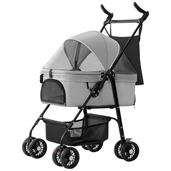 TG-PS001 2-in-1 Dog Cat Cart Going Out Pet Carrier Stroller Portable Foldable Trolley Pet Gift - Grey - 1