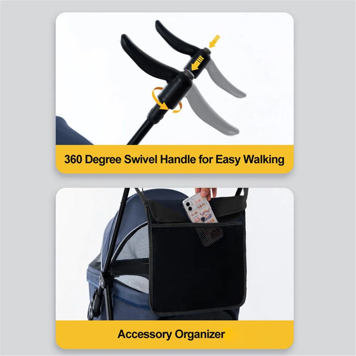 TG-PS001 2-in-1 Dog Cat Cart Going Out Pet Carrier Stroller Portable Foldable Trolley Pet Gift - Grey - 6