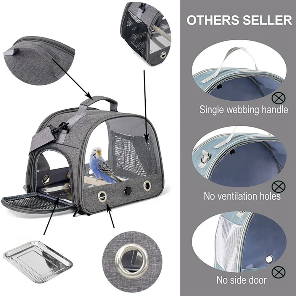 QS-107 Portable Pet Gift Bird Cage 300D Oxford Cloth Transparent PVC Bird Carrying Bag Parrot Pigeon Carrier - 3