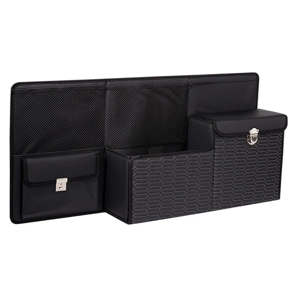 PU Leather Car Trunk Organizer Hanging Box Large Capacity Folding Storage Bag - Black - 1