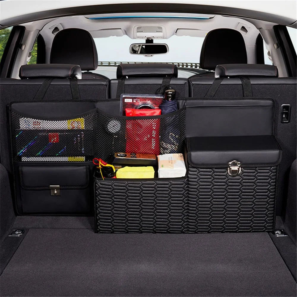 PU Leather Car Trunk Organizer Hanging Box Large Capacity Folding Storage Bag - Black - 2