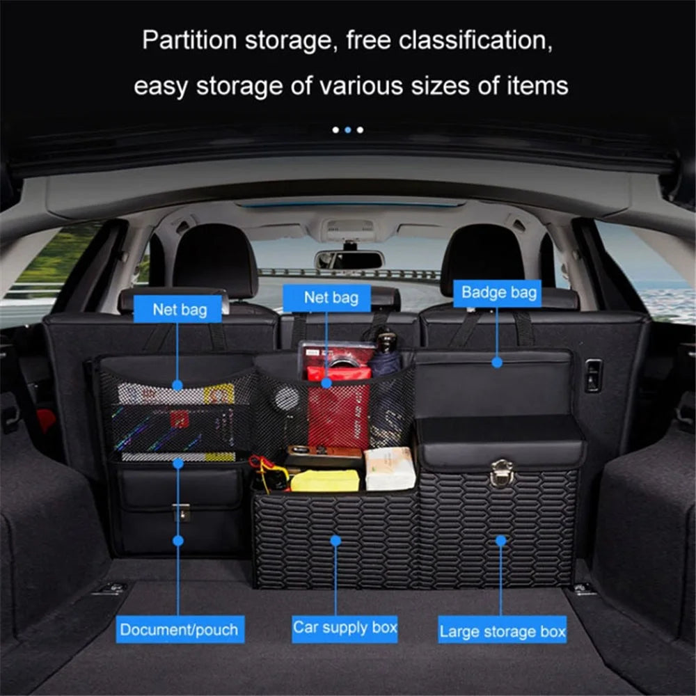 PU Leather Car Trunk Organizer Hanging Box Large Capacity Folding Storage Bag - Black - 3