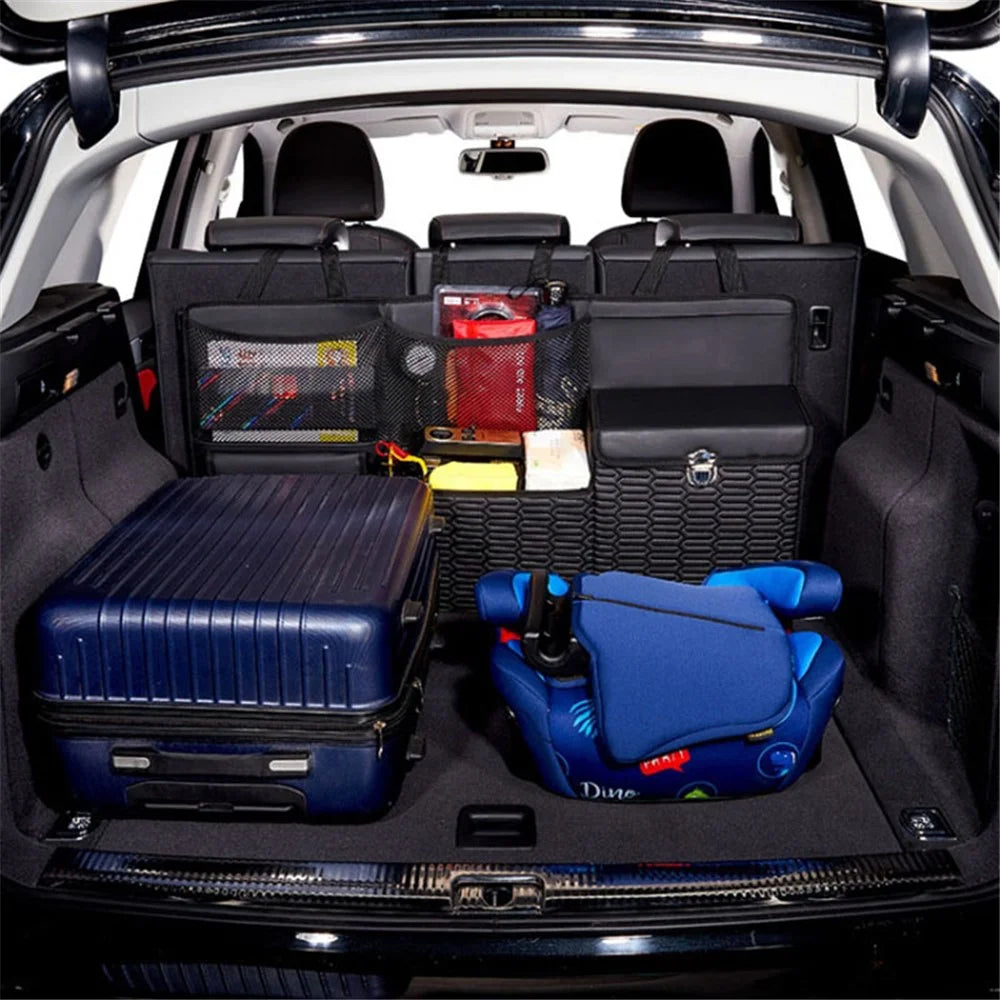 PU Leather Car Trunk Organizer Hanging Box Large Capacity Folding Storage Bag - Black - 4