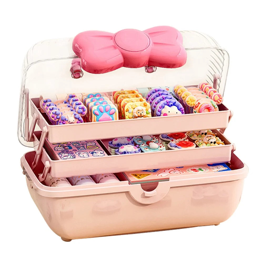 Bowknot Design Hair Accessories PP Storage Box Desktop Cute Children Hairpin Jewelry Dustproof Case - Pink - 1