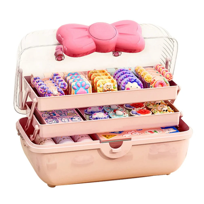 Bowknot Design Hair Accessories PP Storage Box Desktop Cute Children Hairpin Jewelry Dustproof Case - Pink - 1