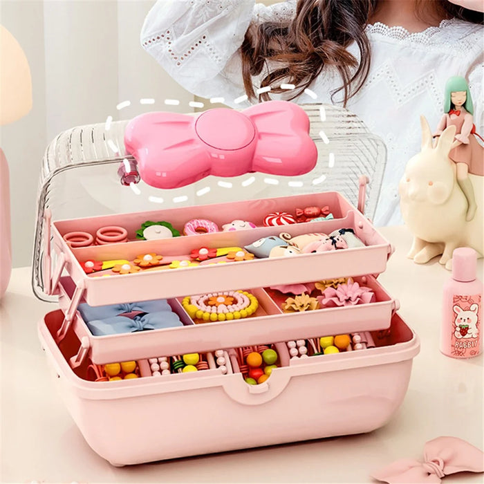 Bowknot Design Hair Accessories PP Storage Box Desktop Cute Children Hairpin Jewelry Dustproof Case - Pink - 2