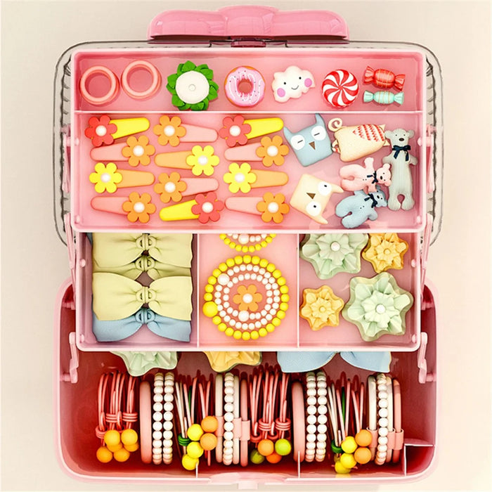 Bowknot Design Hair Accessories PP Storage Box Desktop Cute Children Hairpin Jewelry Dustproof Case - Pink - 3