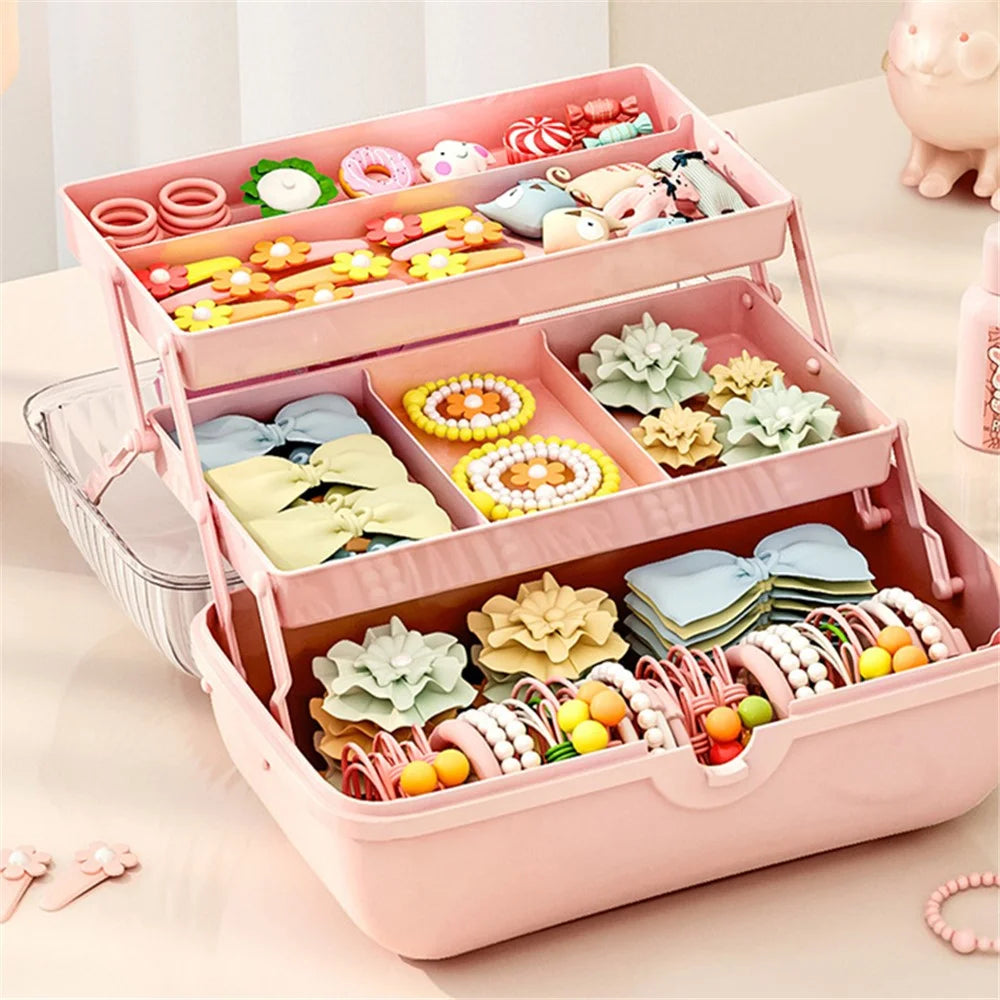 Bowknot Design Hair Accessories PP Storage Box Desktop Cute Children Hairpin Jewelry Dustproof Case - Pink - 4