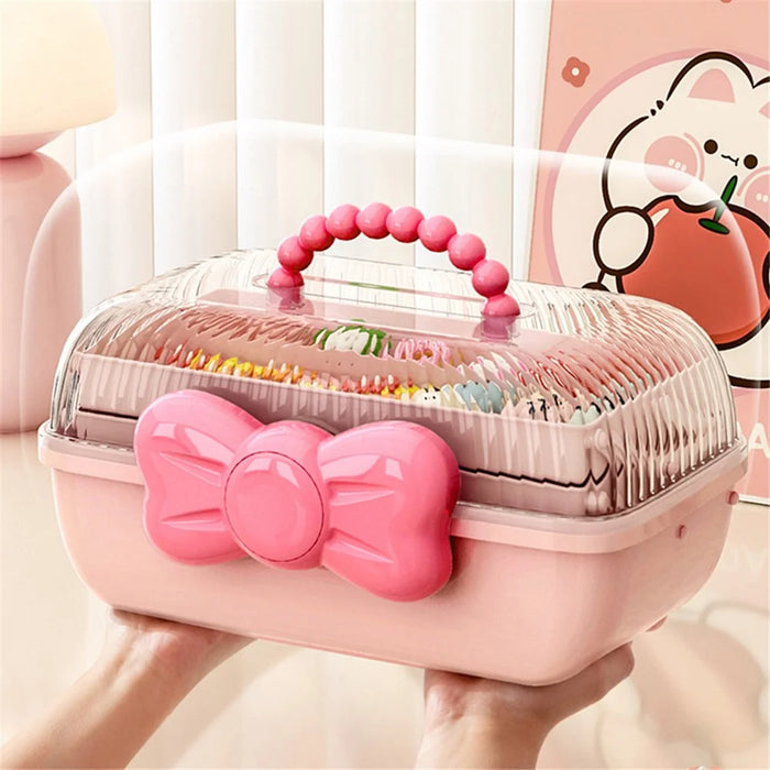 Bowknot Design Hair Accessories PP Storage Box Desktop Cute Children Hairpin Jewelry Dustproof Case - Pink - 6